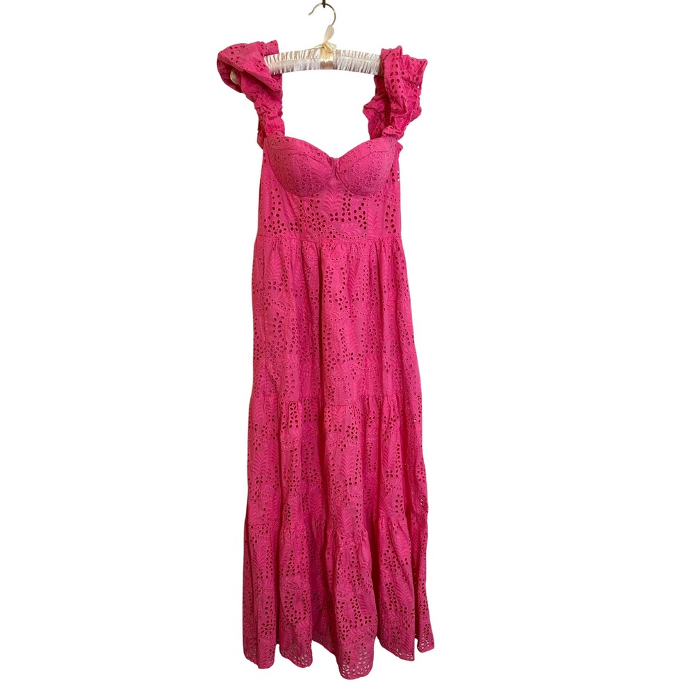 Line and Dot Pink Young Love Eyelet Maxi‎ Dress Size M Pink Off the Shoulder